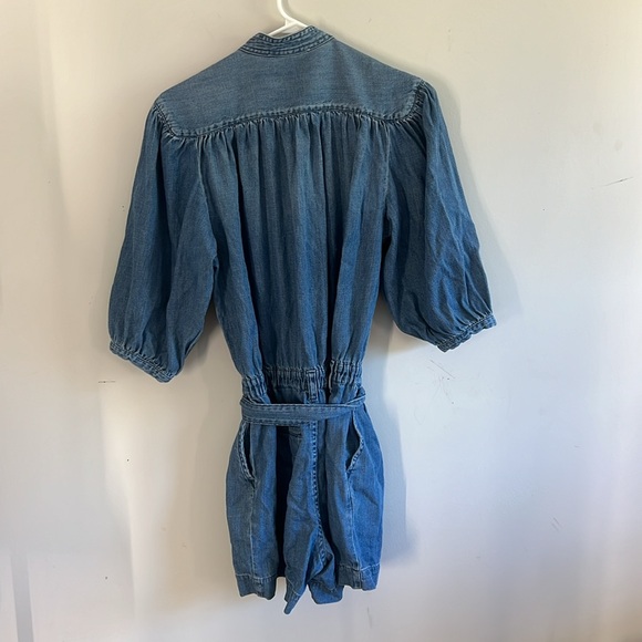 FRAME Cali Denim Romper Size S Blue Belted, Puff Sleeve, Button Front - Picture 7 of 11